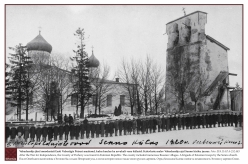 1918/1919 - Vabadussõja järel moodustati Eesti Vabariigis Petseri maakond, kuhu kuulus ka arvukalt vene külasid. Kalevlaste malev Vabadussõja ajal Senno kiriku juures. 
Foto: EFA.114.P.A-252.483